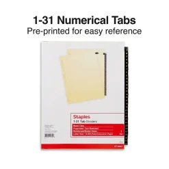 Dividers|Staples Numeric Leather Dividers, 31-Tab, Black (18947/11485)