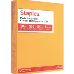 Multipurpose Paper*Staples Pastel 30% Recycled Color Copy Paper, 20 lbs., 8.5" x 11", , 500/Ream (14788) Goldenrod