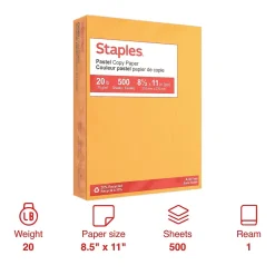 Multipurpose Paper*Staples Pastel 30% Recycled Color Copy Paper, 20 lbs., 8.5" x 11", , 500/Ream (14788) Goldenrod