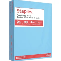 Multipurpose Paper*Staples Pastel 30% Recycled Color Copy Paper, 20 lbs., 8.5" x 11", , 500/Ream (14786) Blue