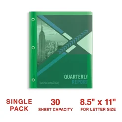 Pocket Folders|Staples 2-Pocket Plastic Presentation Folder with Fasteners, Green (ST26388-CC)