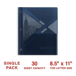Pocket Folders|Staples 2-Pocket Plastic Presentation Folder with Fasteners, Navy (ST26389-CC)