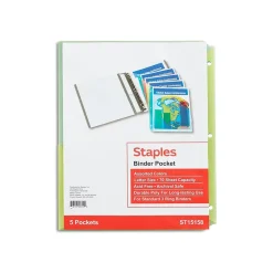 Sheet Protectors|Staples Poly Binder Pocket, 3-Hole Punched, , 5/Pack (ST15158-CC) Assorted Colors