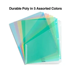 Sheet Protectors|Staples Poly Binder Pocket, 3-Hole Punched, , 5/Pack (ST15158-CC) Assorted Colors