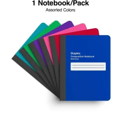 Composition Notebooks|Staples Poly Composition Notebook, 7.5" x 9.75", Wide Ruled, 80 Sheets, Assorted Colors, 24/Carton (41634CT)