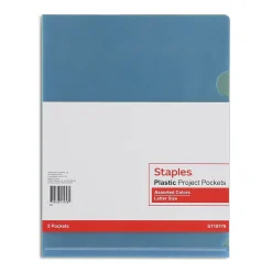 Pocket Folders|Staples Poly Heavy Duty 1 Pocket Project Presentation Folder, Assorted Colors, 5/Pack (10770-CC)