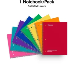 Subject Notebooks|Staples ® Poly 1-Subject Notebook, 8" x 10.5", College Ruled, 70 Sheets, Assorted Colors (27620M)