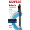 Pens|Staples Postscript Retractable Ballpoint Pens, Medium Point, Black Ink, Dozen (18262)