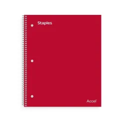 Subject Notebooks|Staples Premium Poly 3-Subject Notebook, 8.5" x 11", College Ruled, 150 Sheets, (ST58315) Red