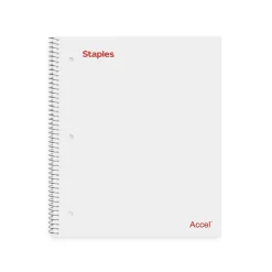 Subject Notebooks|Staples Premium Poly 1-Subject Notebook, 8" x 10.5", Wide Ruled, 100 Sheets, (TR25543) White