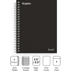 Subject Notebooks|Staples Premium 1-Subject Notebook, 3.5" x 5.5", College Ruled, 200 Sheets, (TR58288) Black