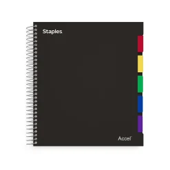 Subject Notebooks|Staples Premium 5-Subject Subject Notebook, 8.5" x 11", College Ruled, 150 Sheets, Black (ST24430D)