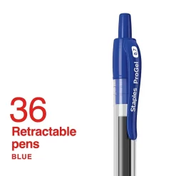 Pens|Staples ProGel™ Retractable Gel Pen, Fine Point, 0.7mm, Blue Ink, 36/Pack (ST62108)