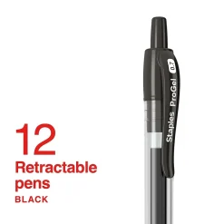 Pens|Staples ProGel™ Retractable Gel Pen, Fine Point, 0.7mm, Black Ink, Dozen (ST62095)
