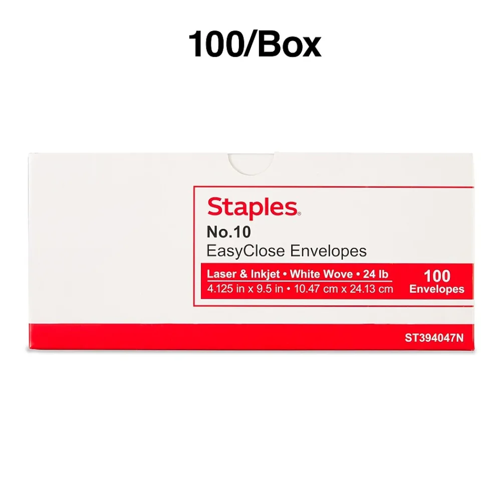 Best Staples QuickStrip EasyClose #10 Business Envelopes, 4 1/8" x 9 1/2", White, 100/Box (394047N)