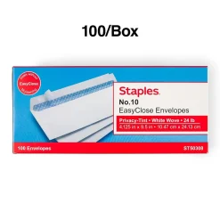 Outlet Staples QuickStrip EasyClose Self Seal Security Tinted #10 Business Envelopes, 4 1/8