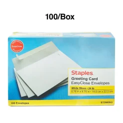 Hot Staples QuickStrip EasyClose Self Seal Invitation Envelopes, White Wove, 100/Box (ST394063/394063)