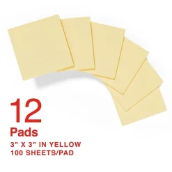 Sticky Notes*Staples Recycled Notes, 3" x 3", Sunshine Collection, 100 Sheet/Pad, 12 Pads/Pack (S33YR12/52564)