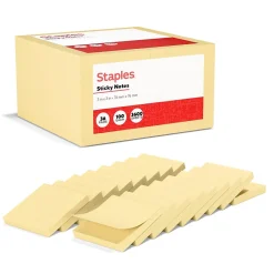 Sticky Notes*Staples Recycled Notes, 3" x 3", Sunshine Collection, 100 Sheet/Pad, 36 Pads/Pack (S-33YR36)