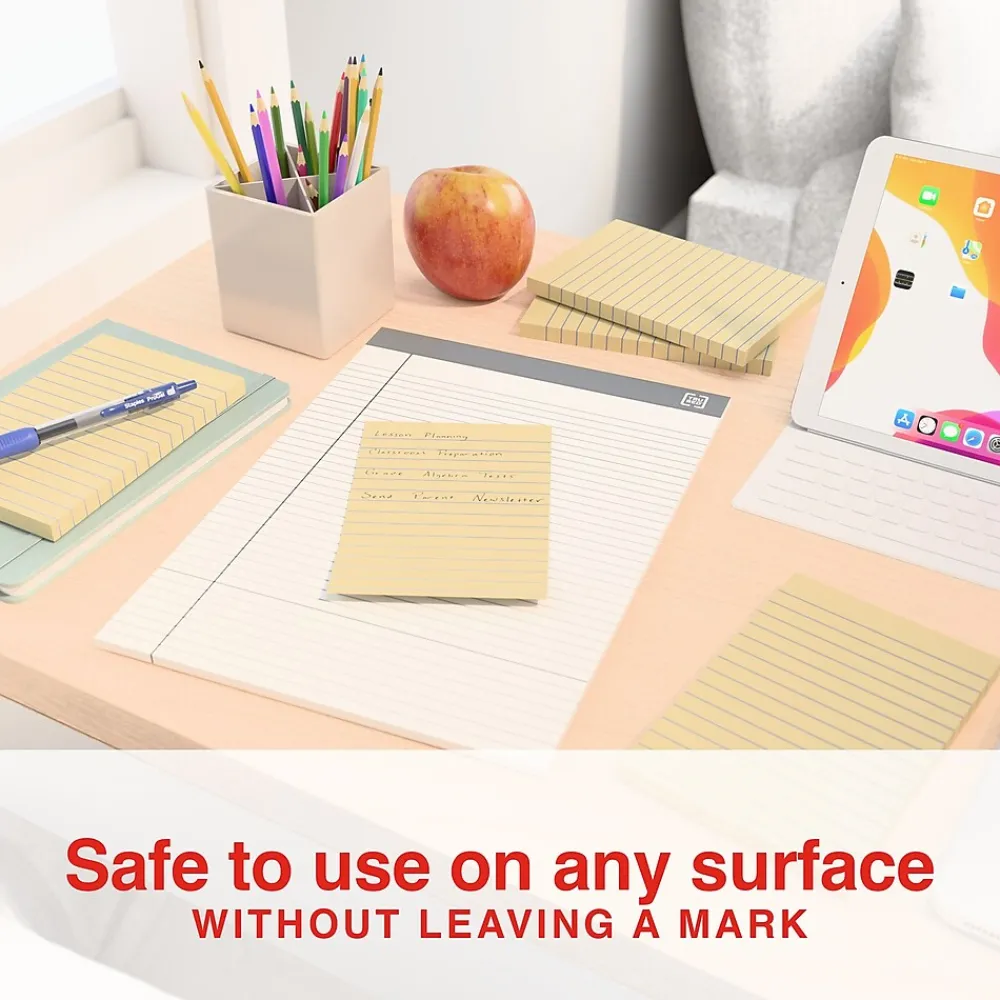 Sticky Notes*Staples Recycled Notes, 4" x 6", Sunshine Collection, Lined, 100 Sheet/Pad, 5 Pads/Pack (S46YR/552572)