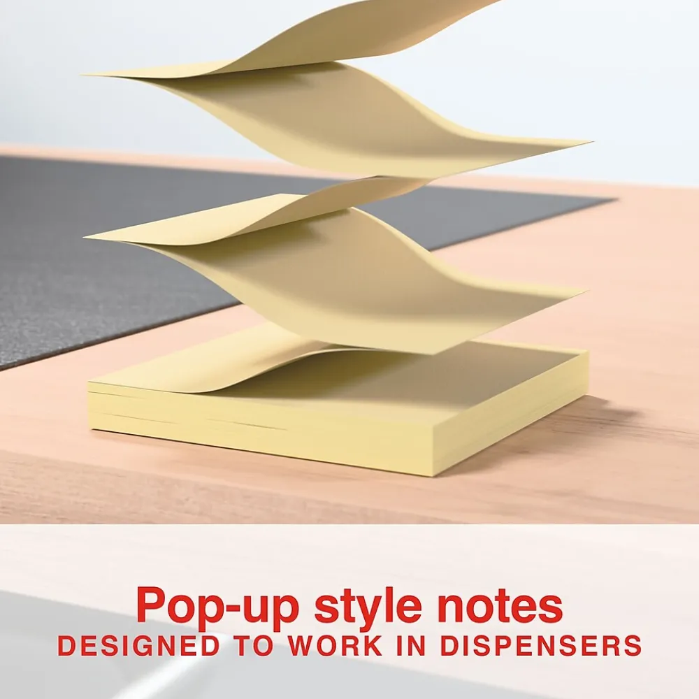 Sticky Notes*Staples Recycled Pop-up Notes, 3" x 3", Sunshine Collection, 100 Sheet/Pad, 36 Pads/Pack (S-33YRP36)