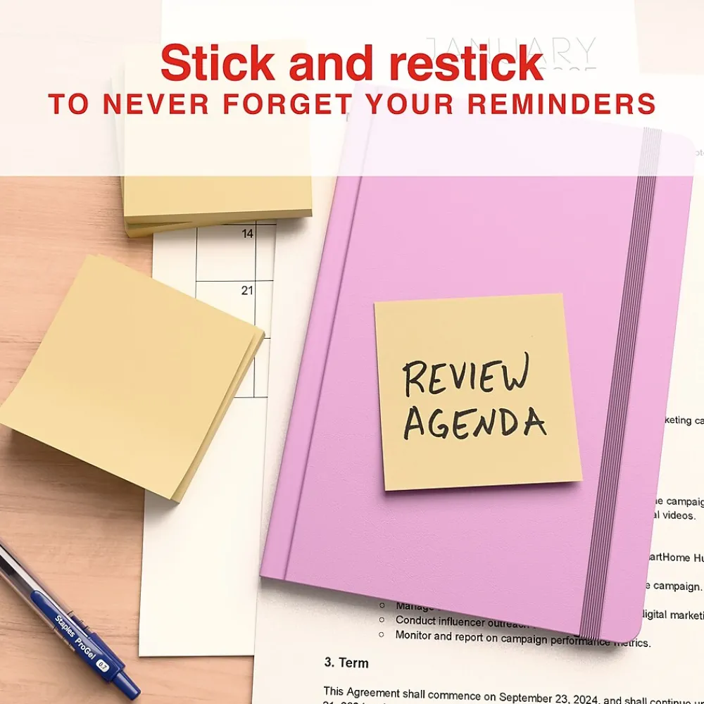 Sticky Notes*Staples Recycled Pop-up Notes, 3" x 3", Sunshine Collection, 100 Sheet/Pad, 36 Pads/Pack (S-33YRP36)