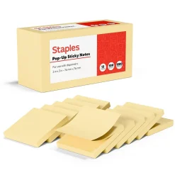 Sticky Notes*Staples Recycled Pop-up Notes, 3" x 3", Sunshine Collection, 100 Sheet/Pad, 12 Pads/Pack (S33YRP12/52563)