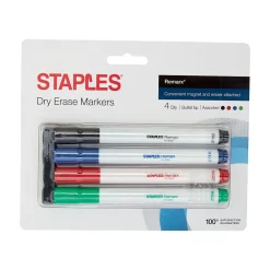 Markers|Staples Remarx Dry Erase Markers, Bullet Point, Assorted, 4/Pack (29329)