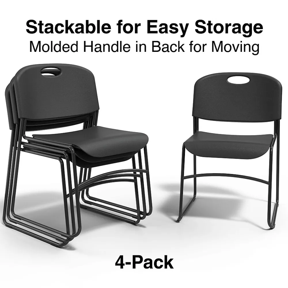 Folding & Stacking*Staples Resin Stacking Chair, Black, 4/Pack (51475)