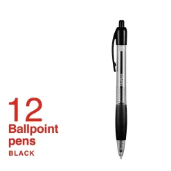 Pens|Staples ® Retractable Ballpoint Pens, Fine Point, 0.7mm, Black Ink, Dozen (50786-CC)