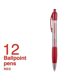 Pens|Staples Retractable Ballpoint Pens, Fine Point, Red Ink, Dozen (50787)