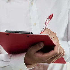 Pens|Staples Retractable Ballpoint Pens, Fine Point, Red Ink, Dozen (50787)