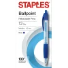 Pens|Staples ® Retractable Ballpoint Pens, Medium Point, 1.0mm, Blue Ink, Dozen (50794-CC)