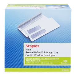 Hot Staples Reveal-N-Seal #9 Double Window Envelope, 3 7/8