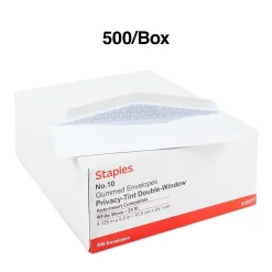 New Staples Security Tinted #10 Double Window Envelopes, 4 1/8