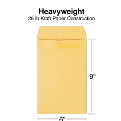 Clearance Staples Self Seal Kraft Catalog Envelopes, 6”x9”, Brown, 100/Box (50262)