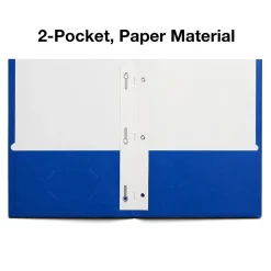Pocket Folders|Staples Smooth 2-Pocket Paper Folder with Fasteners, , 25/Box (50774/27542-CC) Blue