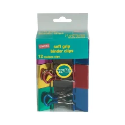 Clips & Fasteners|Staples Soft Grip 1.25" Binder Clips, Medium, Assorted Colors, 12/Pack (35313)