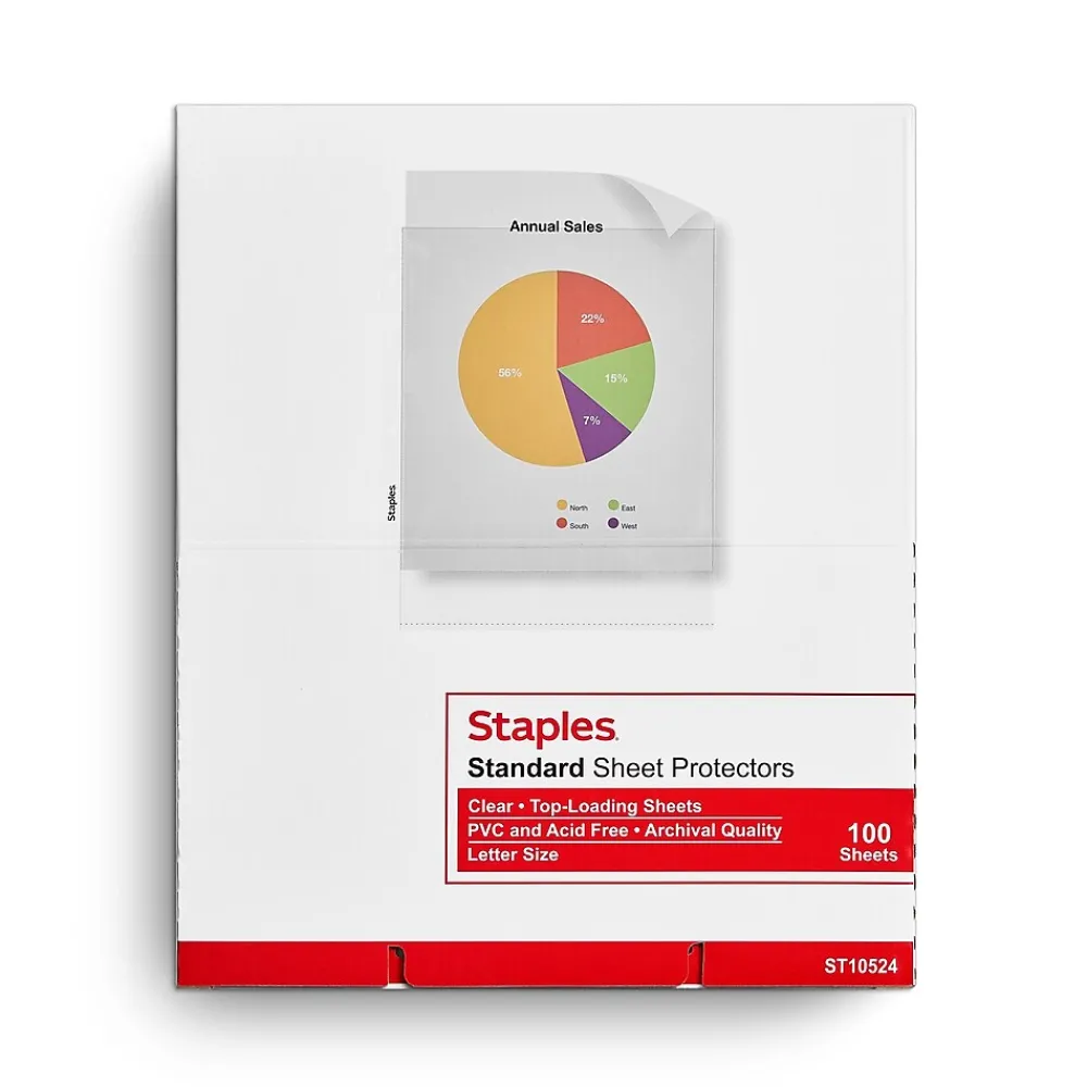 Sheet Protectors|Staples Standard Weight Sheet Protectors, 8.5" x 11", Clear, 100/Box (10524)