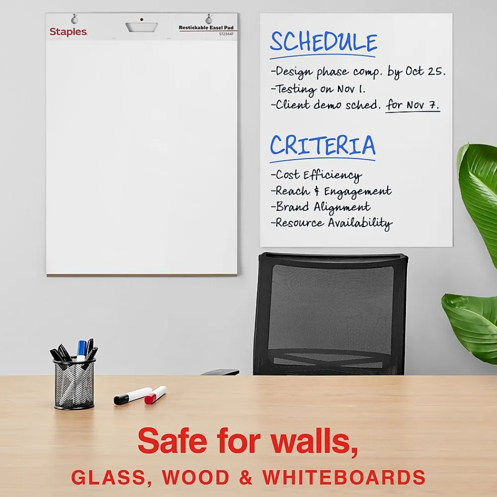 Easel Paper Pads*Staples Stickies Easel Pad, 25" x 30", 30 Sheets/Pad, 2 Pads/Pack (23447)