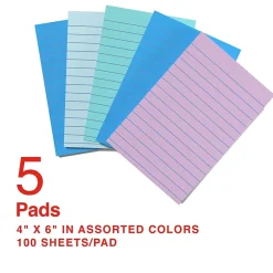 Sticky Notes*Staples Stickies Standard Notes, 4" x 6" Assorted, 100 Sheets/Pad, 5 Pads/Pack (S-46WC5/52573)