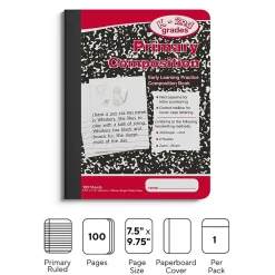 Composition Notebooks|Staples 1-Subject Composition Notebooks, 7.5" x 9.75", Primary Ruled, 100 Sheets, Black/Red (42079C)