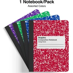 Composition Notebooks|Staples 1-Subject Composition Notebooks, 7.5" x 9.75", College Ruled, 100 Sheets (ST55063C)