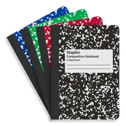 Subject Notebooks|Staples 1-Subject Composition Notebooks, 3.25" x 4.5", College Ruled, 80 Sheets, Assorted Colors, 2/Pack (ST17501C)