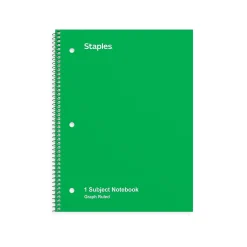 Notebooks|Staples 1-Subject Notebook, 8" x 10.5", Graph Ruled, 70 Sheets, (ST23987C) Green
