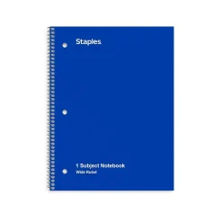 Subject Notebooks|Staples 1-Subject Notebooks, 8" x 10.5", Wide Ruled, 70 Sheets, (ST24003C) Blue