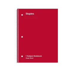Subject Notebooks|Staples 1-Subject Notebooks, 8" x 10.5", Graph Ruled, 70 Sheets, (ST23984C) Red
