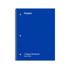 Subject Notebooks|Staples 1-Subject Notebooks, 8" x 10.5", Graph Ruled, 70 Sheets, (ST23985C) Blue
