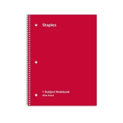 Subject Notebooks|Staples 1-Subject Notebooks, 8" x 10.5", Wide Ruled, 70 Sheets, (ST24007C) Red