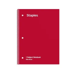 Subject Notebooks|Staples 1-Subject Notebooks, 8" x 10.5", Wide Ruled, 70 Sheets, Assorted Colors, 72/Pack (TR11667CT)